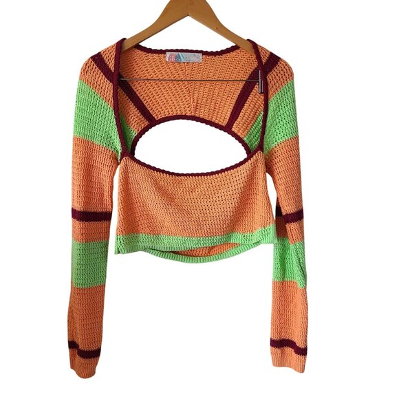 Free People FP Beach US Size S Love Me Long-Sleeve Fauxchet Stripe Top - Picture 1 of 11